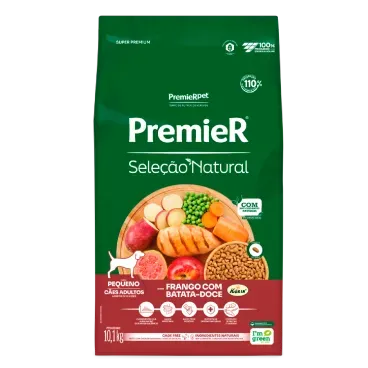 Racao Premier Selecao Natural Caes Adultos Racas Pequenas Frango com Batata Doce 10.1kg frente